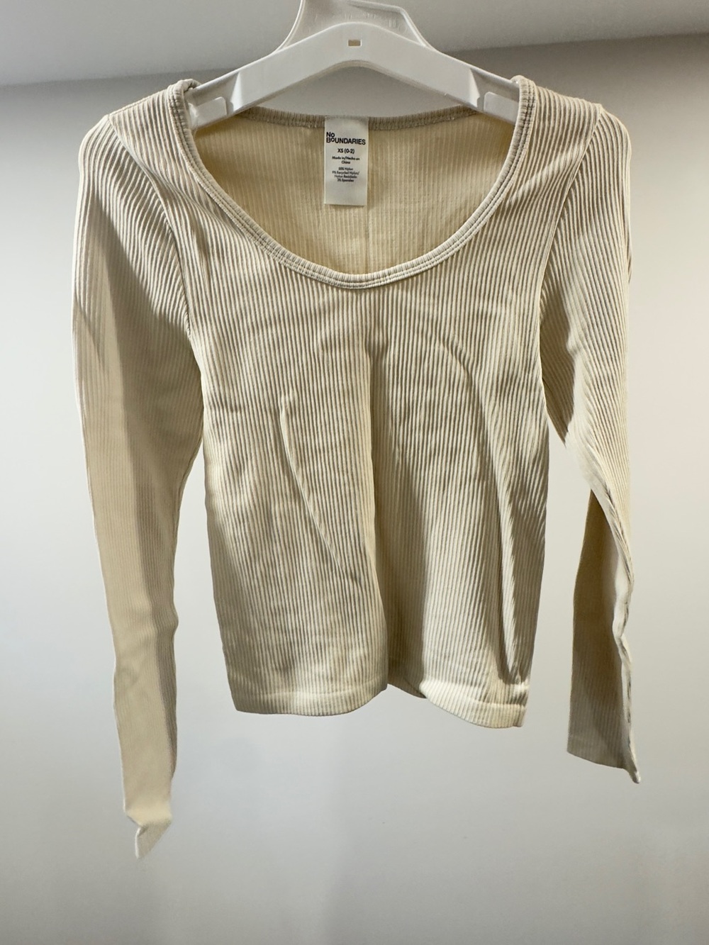 No Boundaries Ribbed Long-Sleeve Scoop Neck Top in Cream